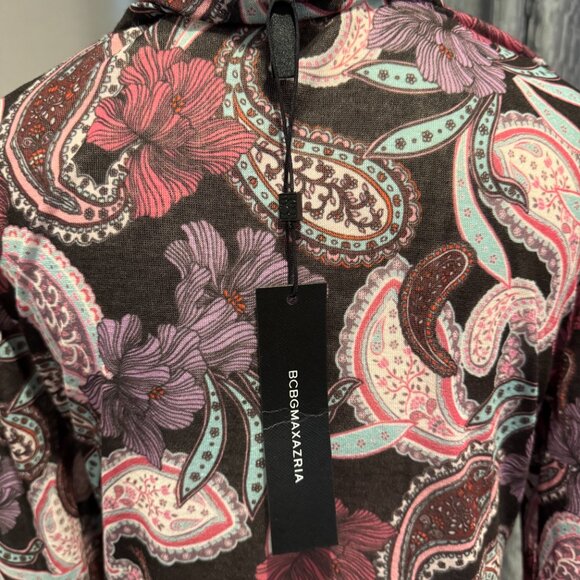 BCBGMaxAzria Women's Mesh Long-Sleeve Top Multicolor Paisley NWT Size L - Picture 4 of 8